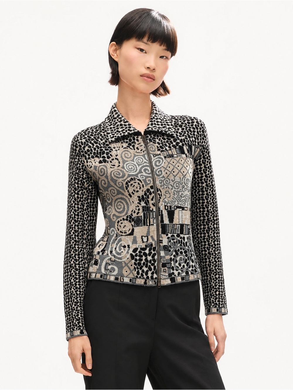 VTG 90s Kenzo Jungle Abstract Leopard Mosaic Zip Cardigan Sweater L Like New